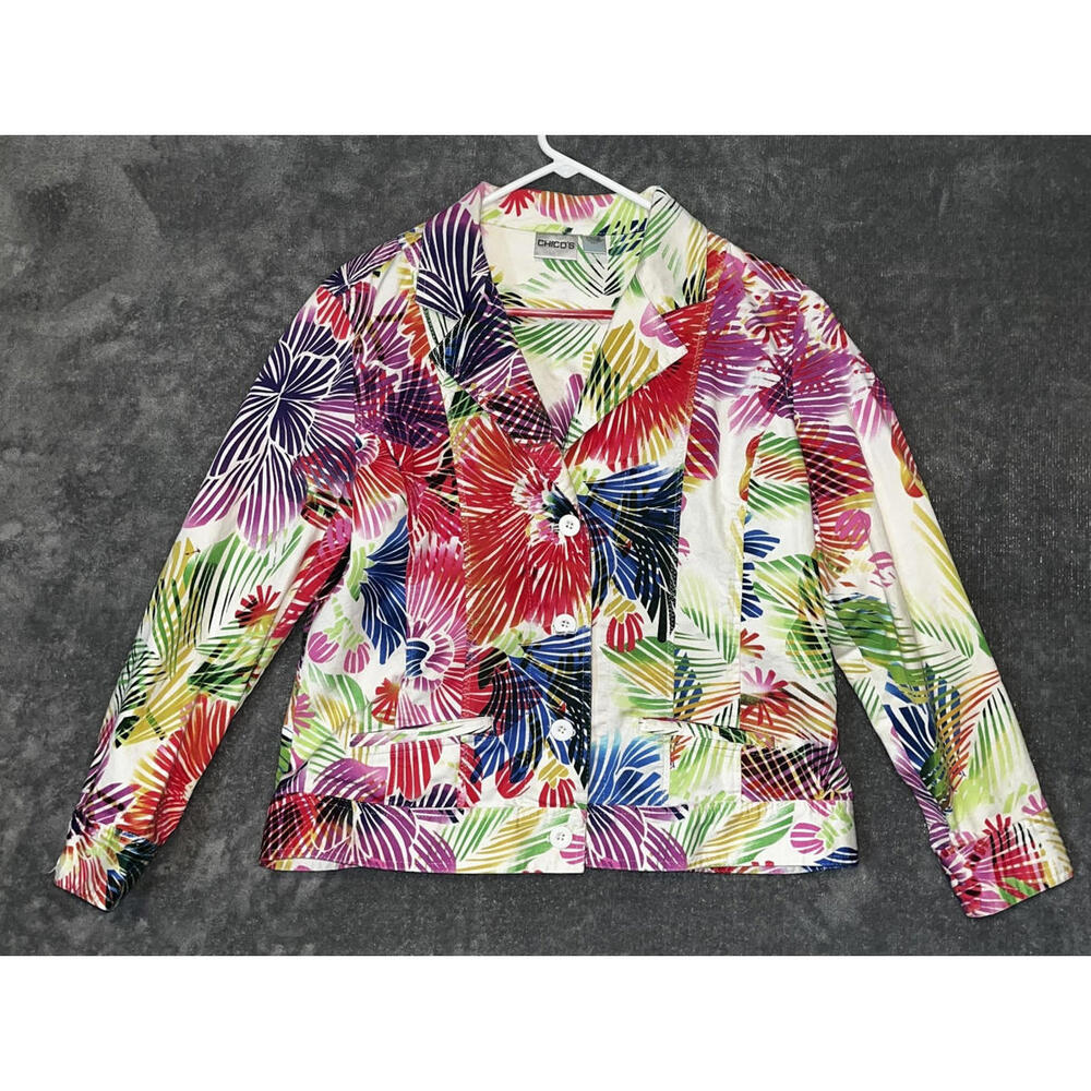 Chico's Colorful Floral Abstract Jacket Size 2 US L Size 12 - Button Up Jacket